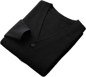 100% Merino Wool V Neck Sweater Coat Men's Solid Color Business Casual Cardigans Button Jumper