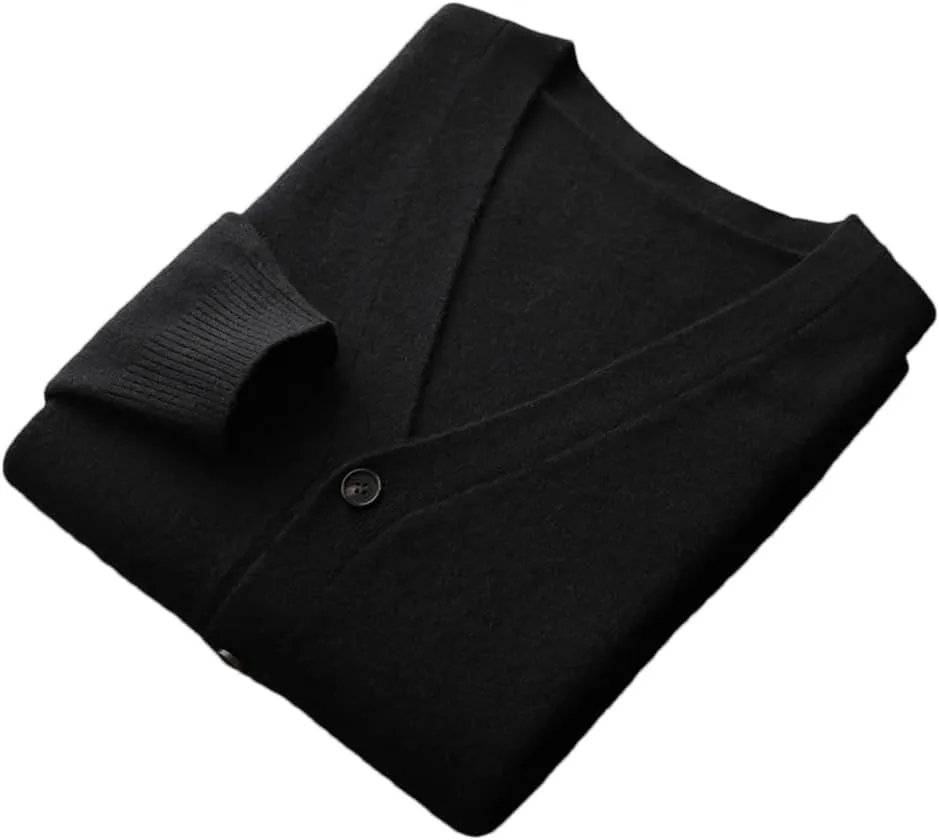 100% Merino Wool V Neck Sweater Coat Men's Solid Color Business Casual Cardigans Button Jumper
