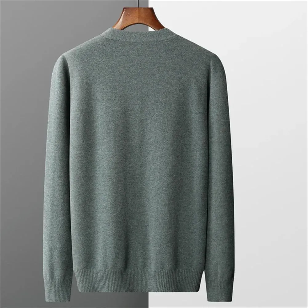 100% Merino Wool V Neck Sweater Coat Men's Solid Color Business Casual Cardigans Button Jumper