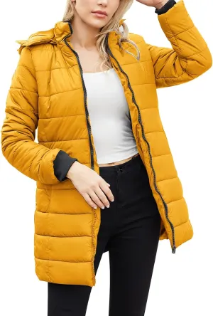 2023 Womens Packable Puffer Coat Trendy Windproof Lightweight Down Jacket Winter Warm Long Puffer Coat with Detachable Hood