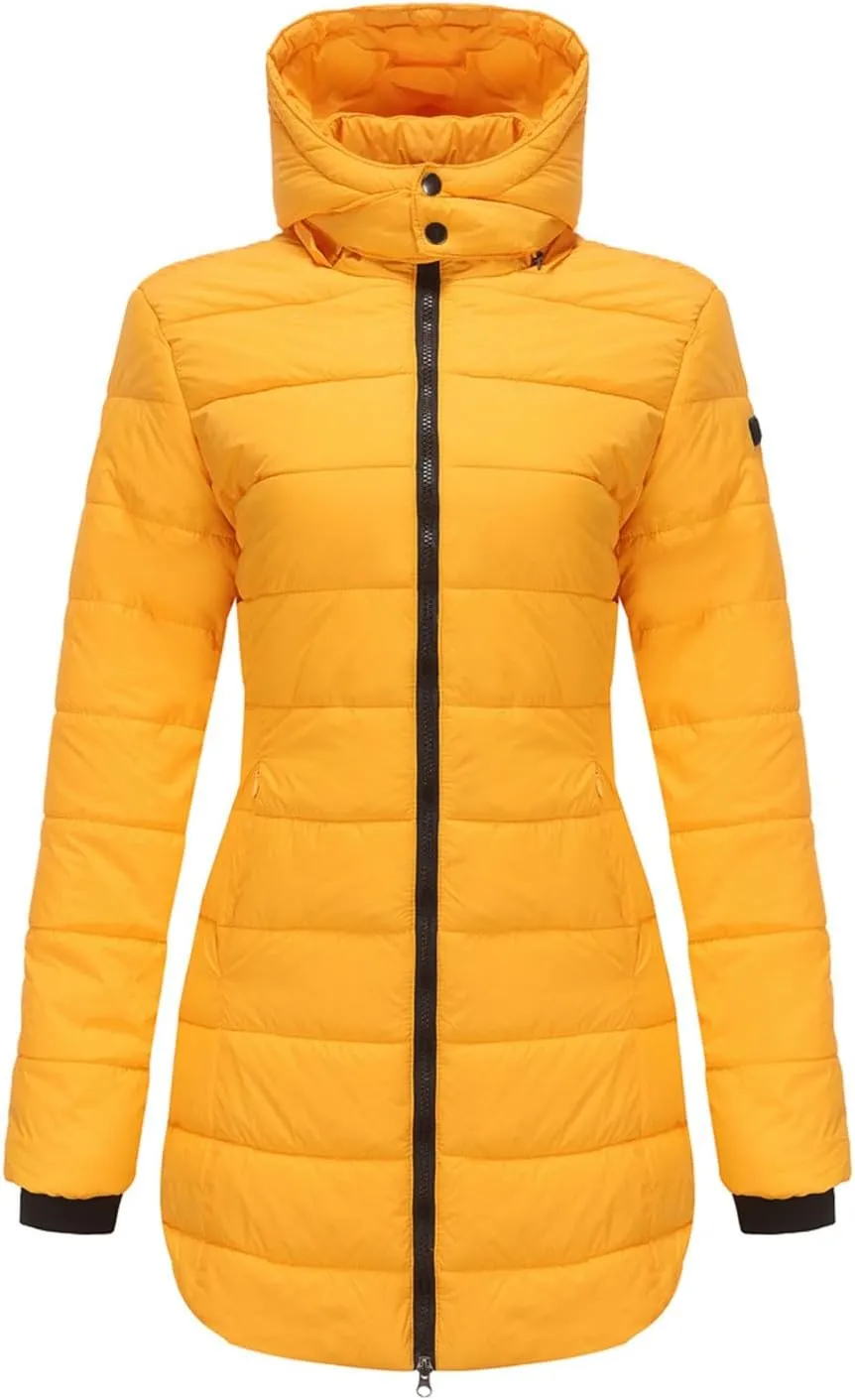2023 Womens Packable Puffer Coat Trendy Windproof Lightweight Down Jacket Winter Warm Long Puffer Coat with Detachable Hood