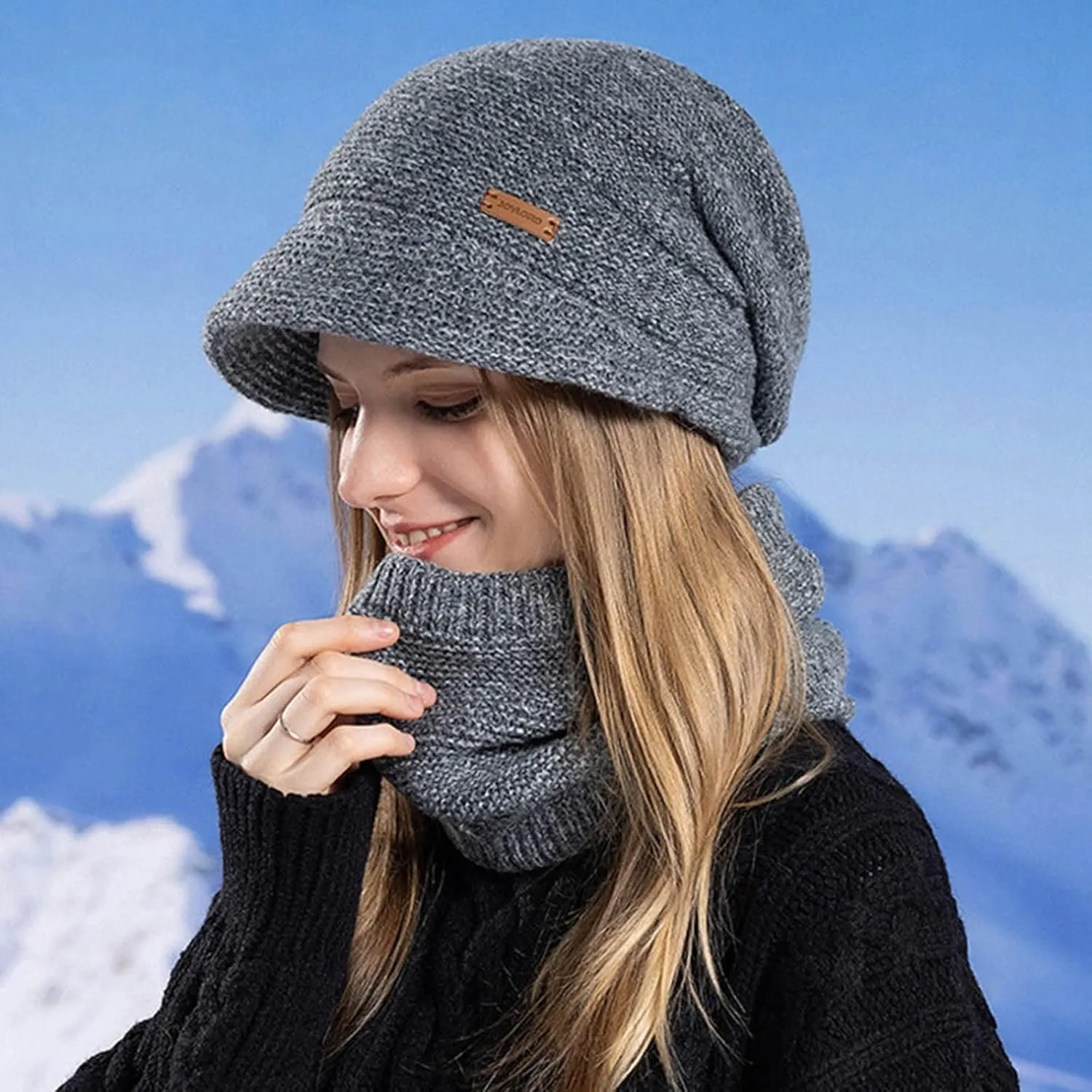 Beanie for Men Women Winter Cable Sherpa Fleece Lined Ribbed Beanie Outdoor Fleece Beanie Plain Knit Beanies