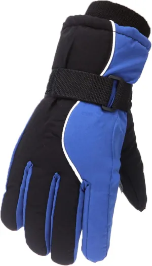 Boys Girls Snow Gloves Winter Waterproof Insulated Kids Ski Gloves Warm Thickening Windproof Outdoor Mittens (Blue, One Size)