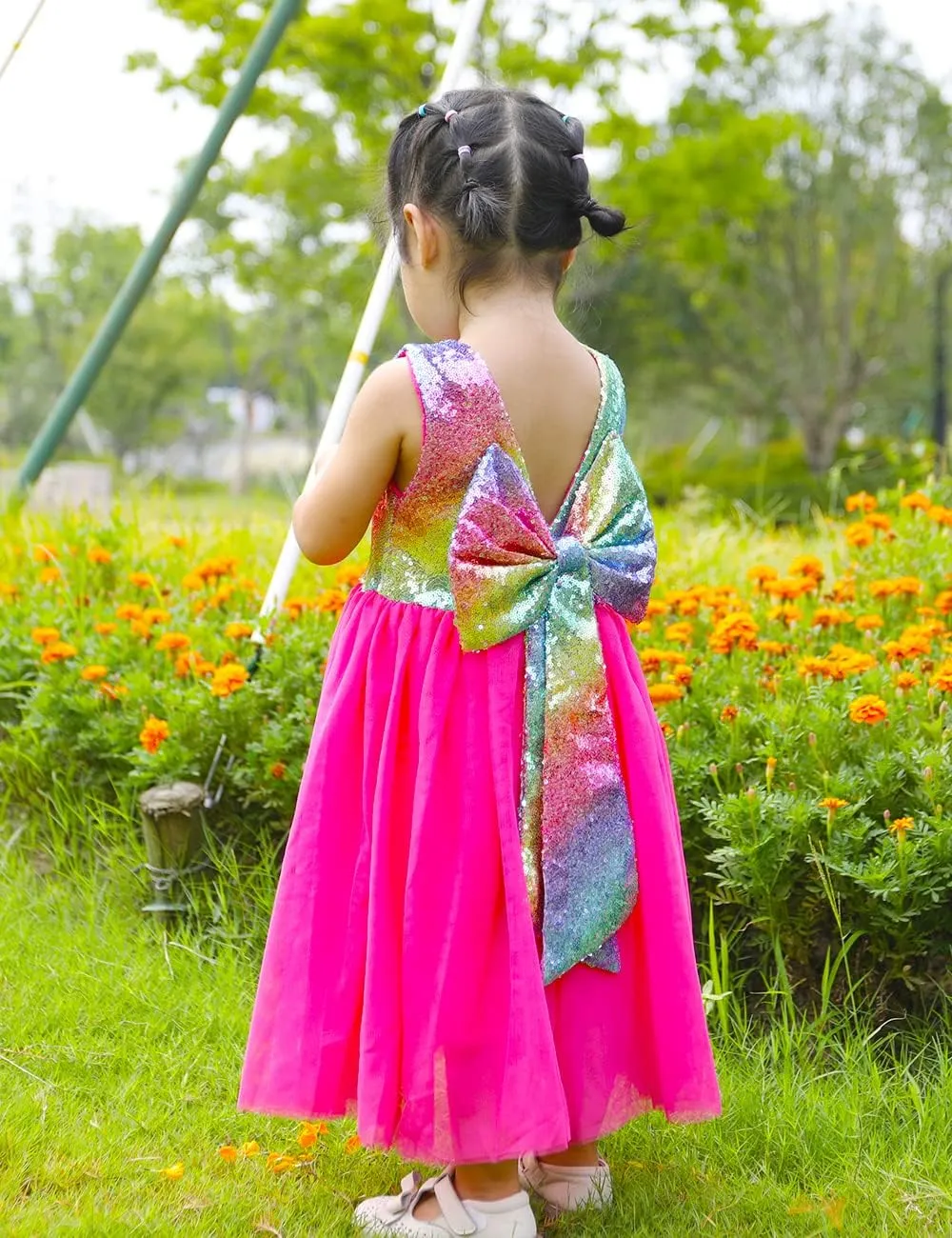 Cilucu Flower Girl Dress Baby Toddlers Sequin Dress Tutu Kids Party Dress Bridesmaid Wedding Gown