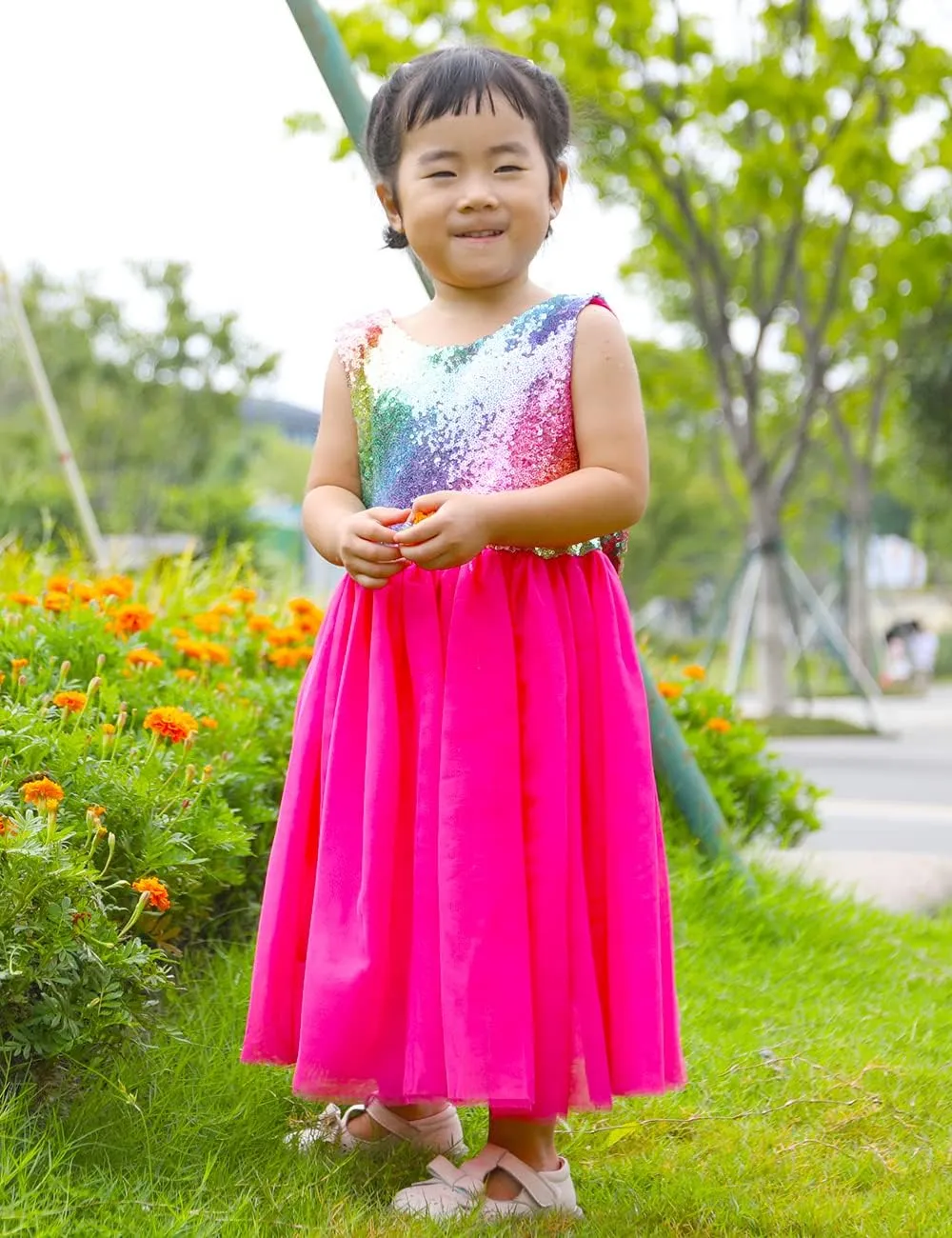 Cilucu Flower Girl Dress Baby Toddlers Sequin Dress Tutu Kids Party Dress Bridesmaid Wedding Gown