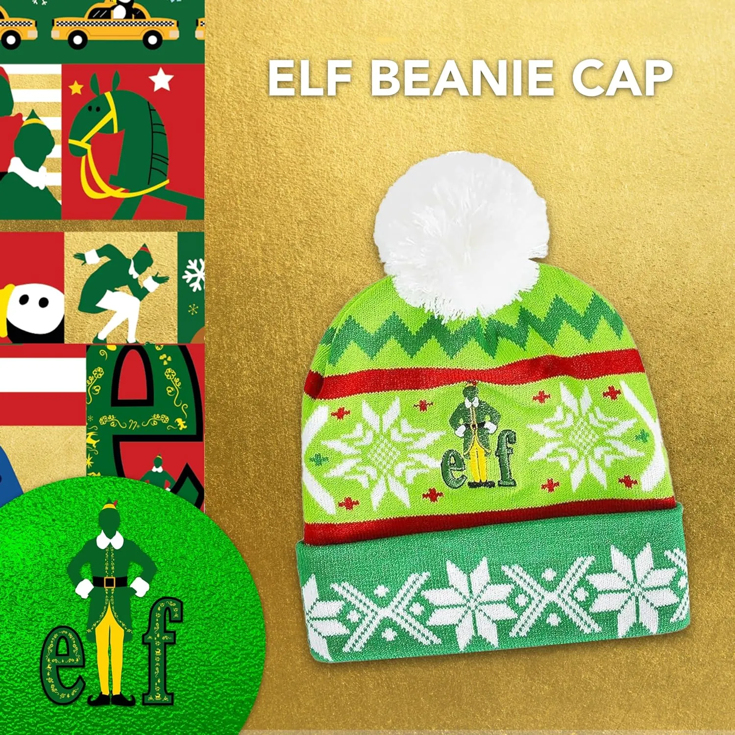 Concept One Women's Elf Beanie Hat, Christmas Holiday Cuffed Winter Knit Cap with Pom