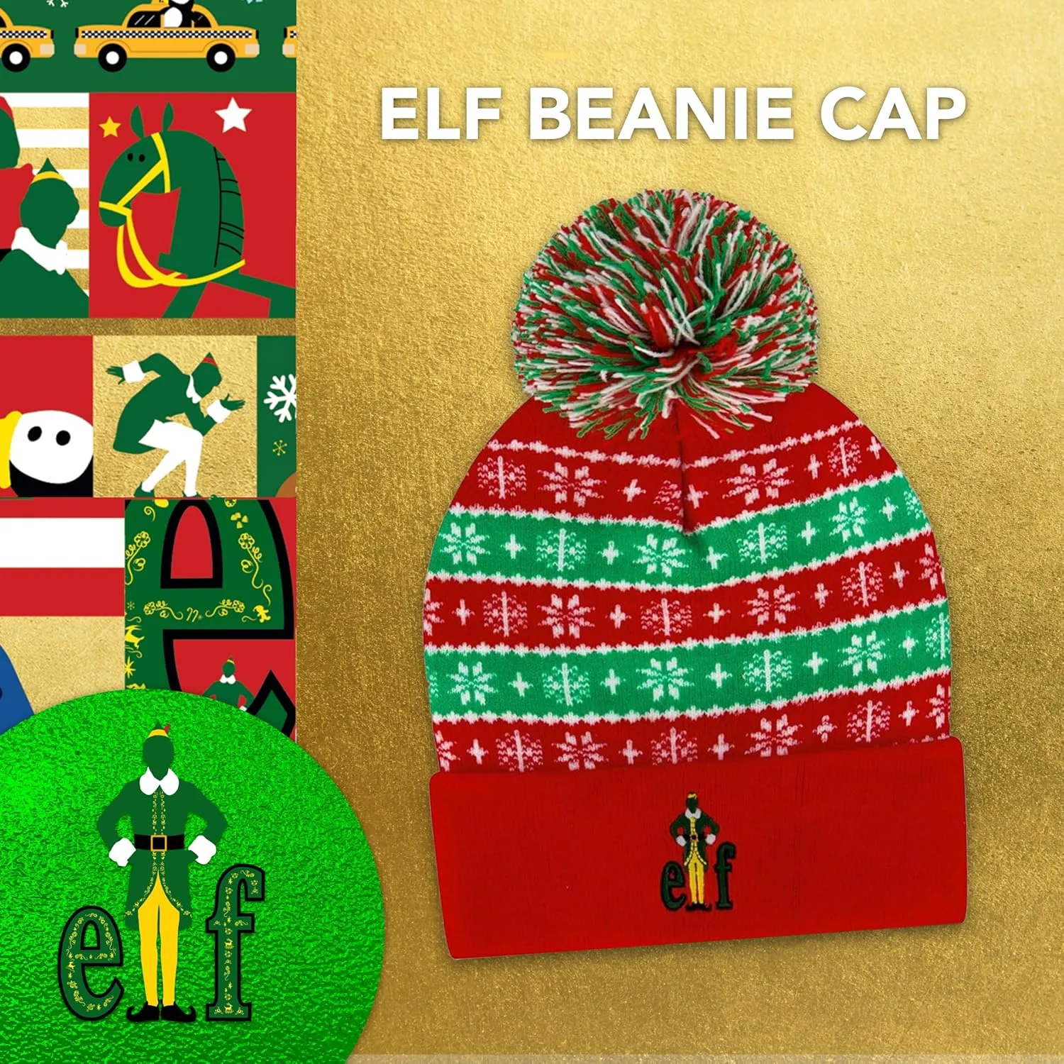 Concept One Women's Elf Beanie Hat, Christmas Holiday Cuffed Winter Knit Cap with Pom