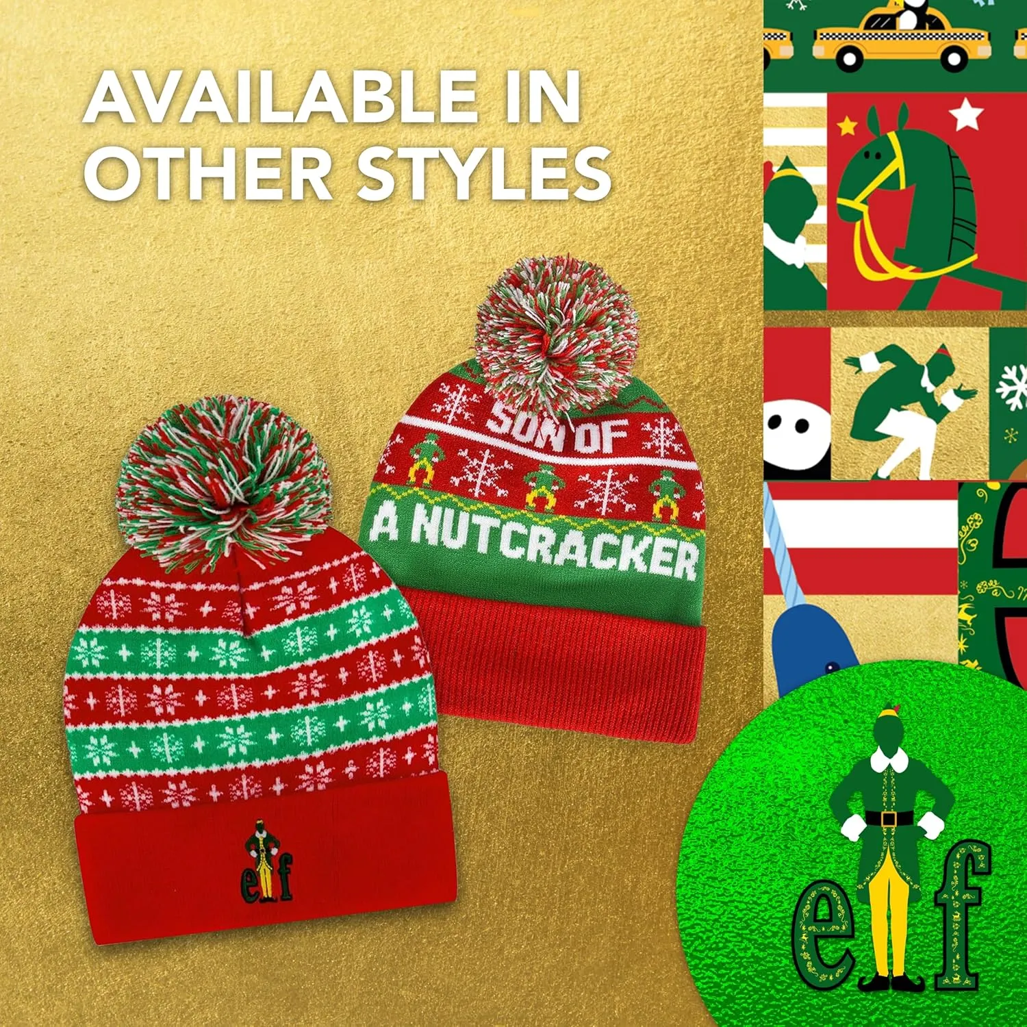 Concept One Women's Elf Beanie Hat, Christmas Holiday Cuffed Winter Knit Cap with Pom