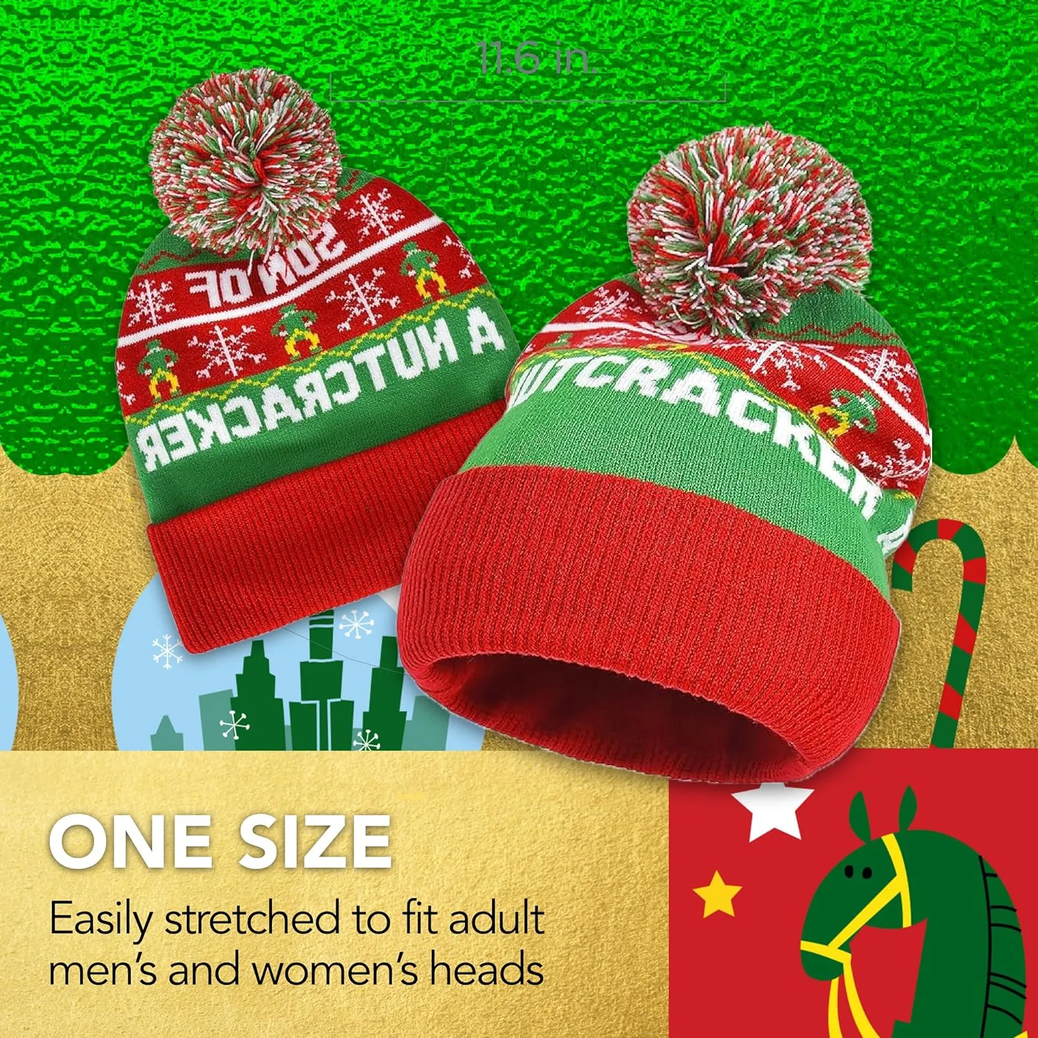 Concept One Women's Elf Beanie Hat, Christmas Holiday Cuffed Winter Knit Cap with Pom