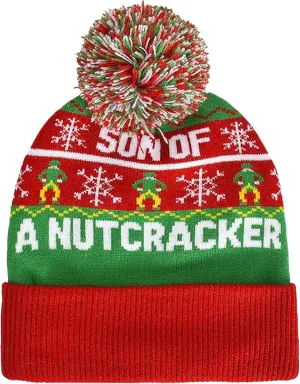 Concept One Women's Elf Beanie Hat, Christmas Holiday Cuffed Winter Knit Cap with Pom