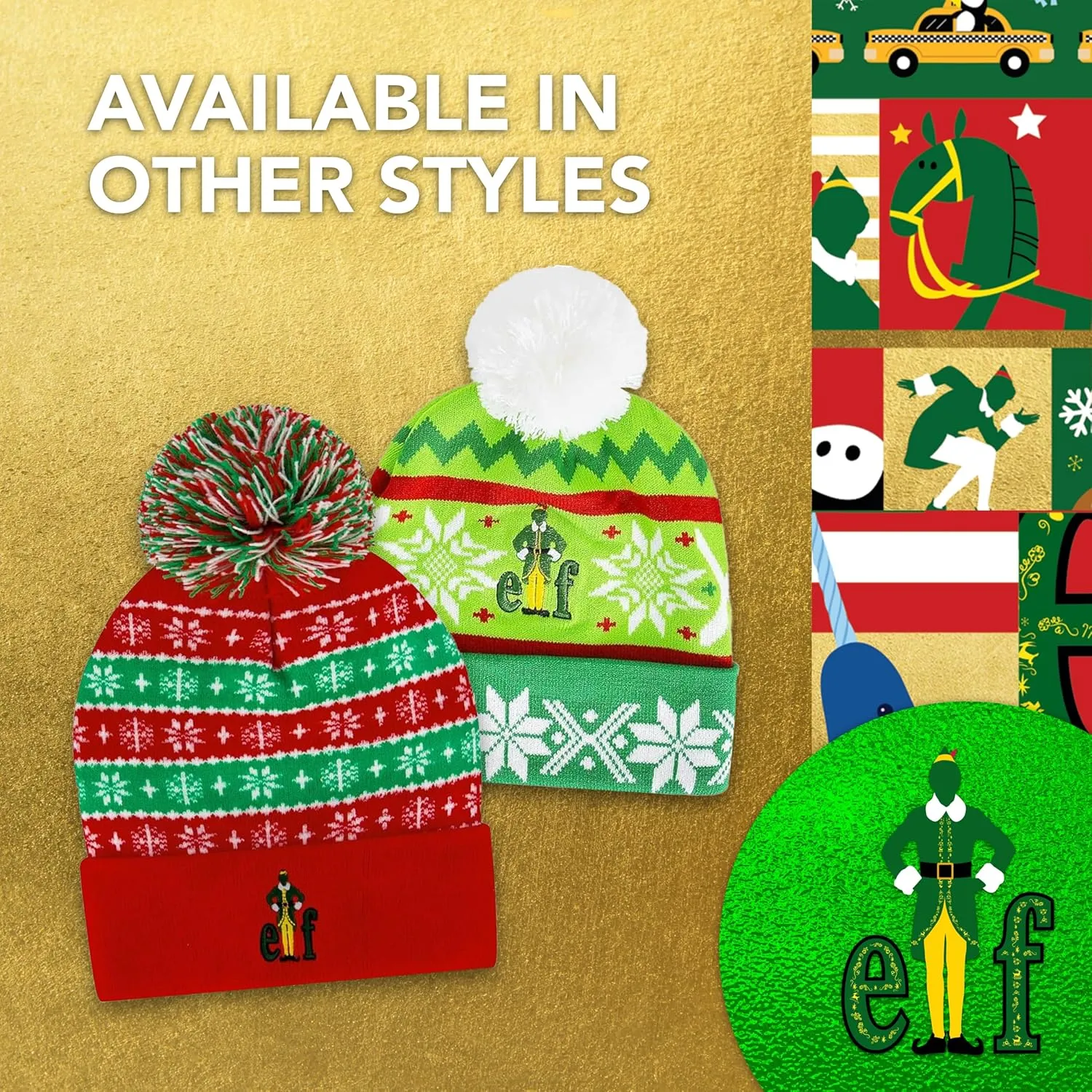 Concept One Women's Elf Beanie Hat, Christmas Holiday Cuffed Winter Knit Cap with Pom