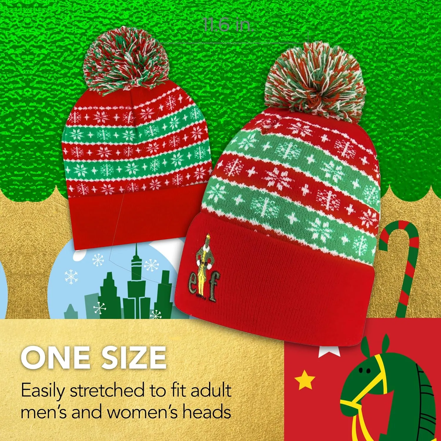 Concept One Women's Elf Beanie Hat, Christmas Holiday Cuffed Winter Knit Cap with Pom