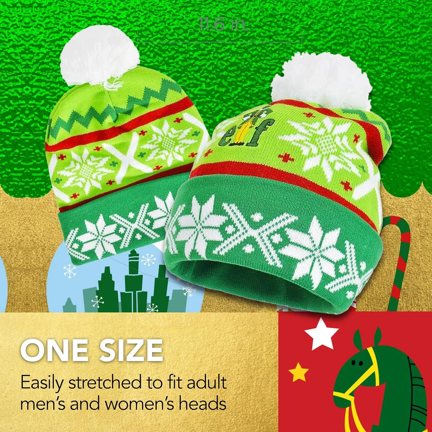 Concept One Women's Elf Beanie Hat, Christmas Holiday Cuffed Winter Knit Cap with Pom