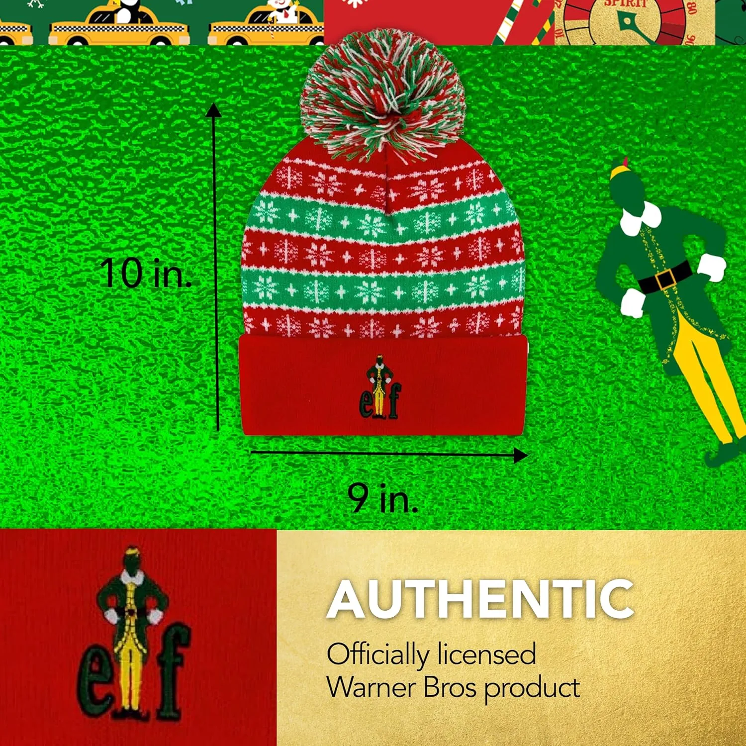 Concept One Women's Elf Beanie Hat, Christmas Holiday Cuffed Winter Knit Cap with Pom