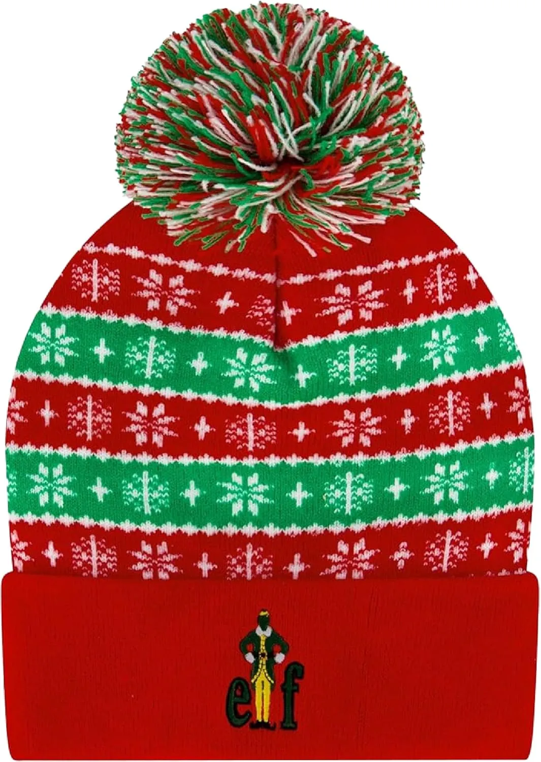 Concept One Women's Elf Beanie Hat, Christmas Holiday Cuffed Winter Knit Cap with Pom