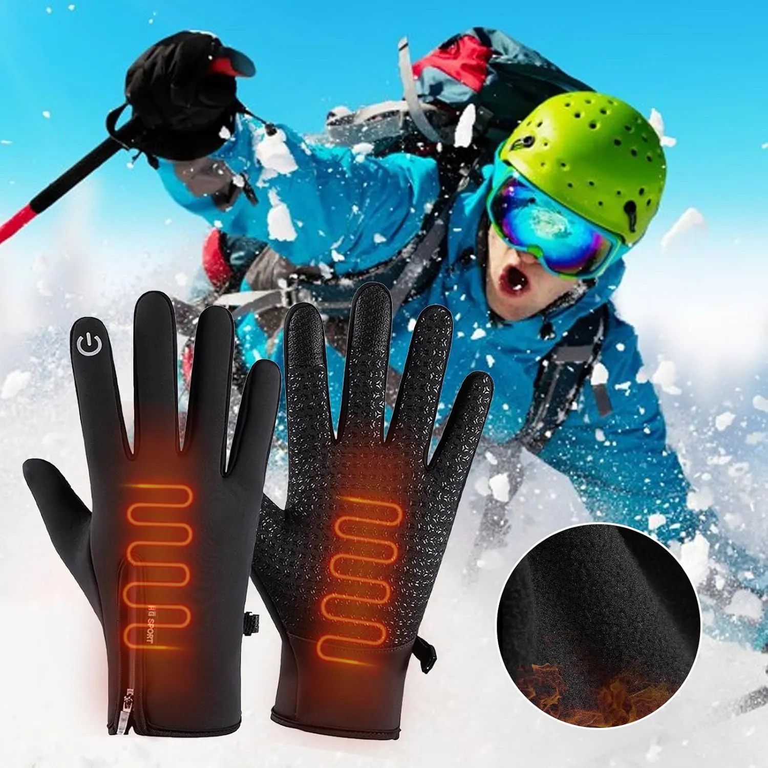 Electric Heated Gloves for Men & Women - Rechargeable Battery-Powered Winter Gloves with 3 Heat Settings | Windproof Waterproof Snow Ski for Cold Weather, Skiing, Snowboarding & Outdoor Work