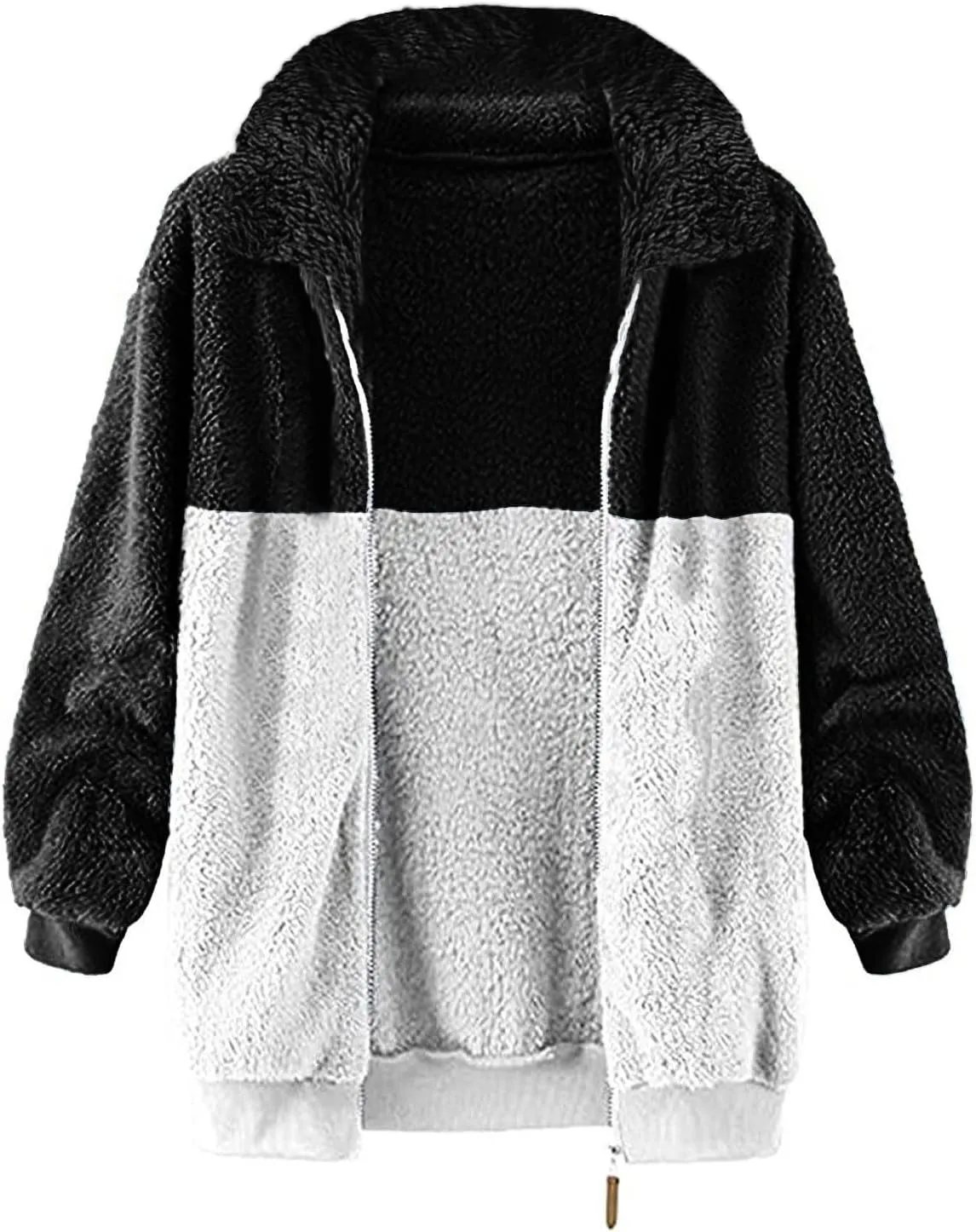 Fleece Jacket for Women Winter Warm Zip Up Stand Collar Coat Fluffy Sherpa Outerwear with Pockets
