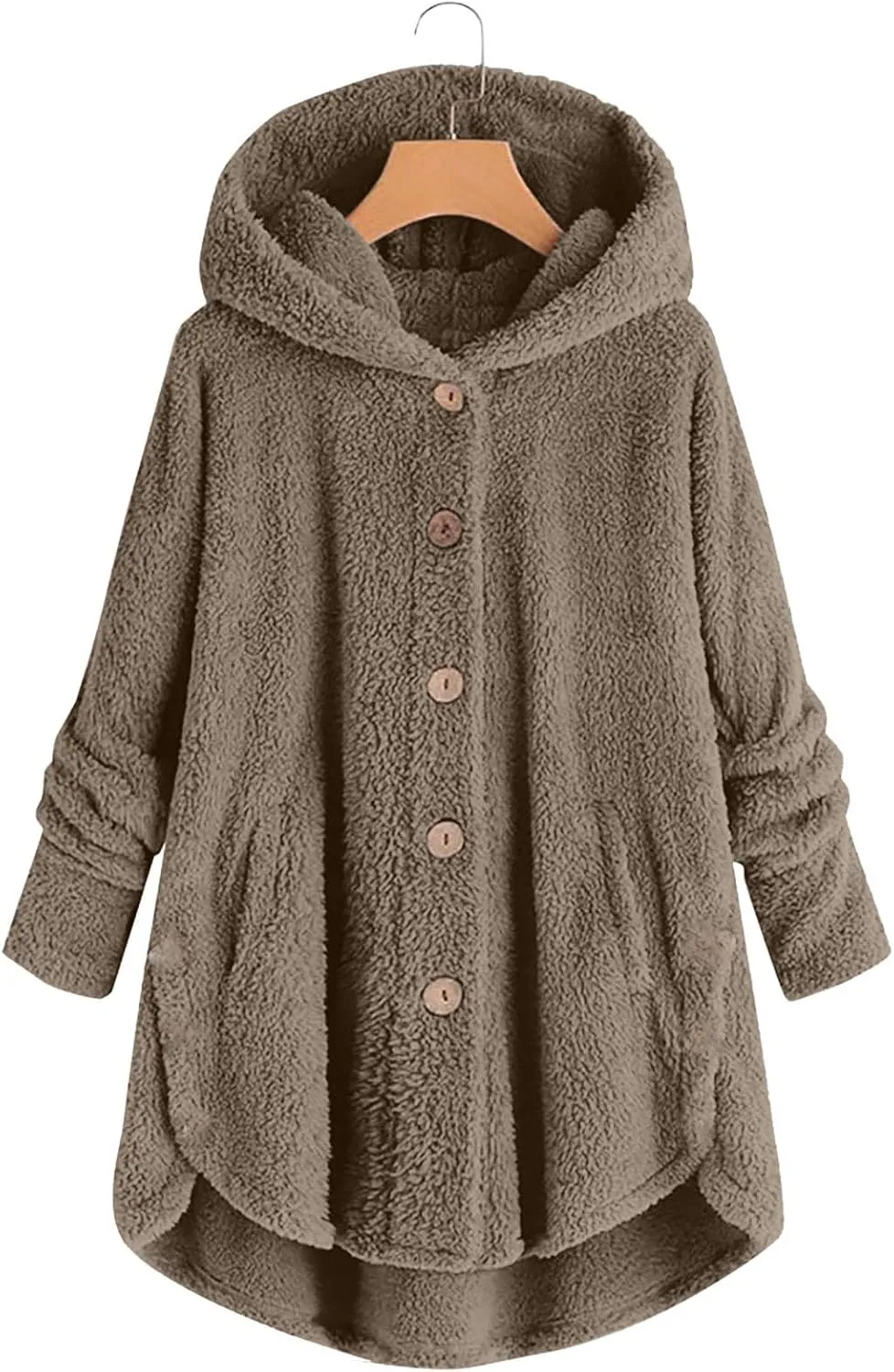 Fleece Jacket Women Button Down Sherpa Jacket Fuzzy Warm Jacket Long Sleeve Hooded Coat Winter Coats for Women