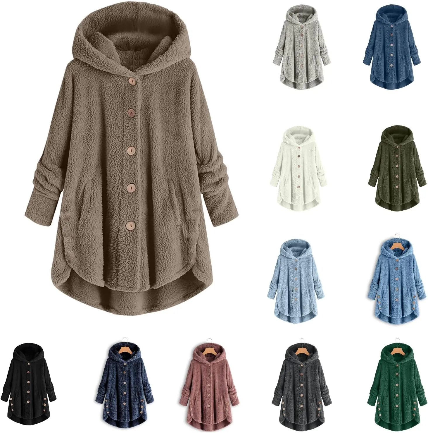 Fleece Jacket Women Button Down Sherpa Jacket Fuzzy Warm Jacket Long Sleeve Hooded Coat Winter Coats for Women