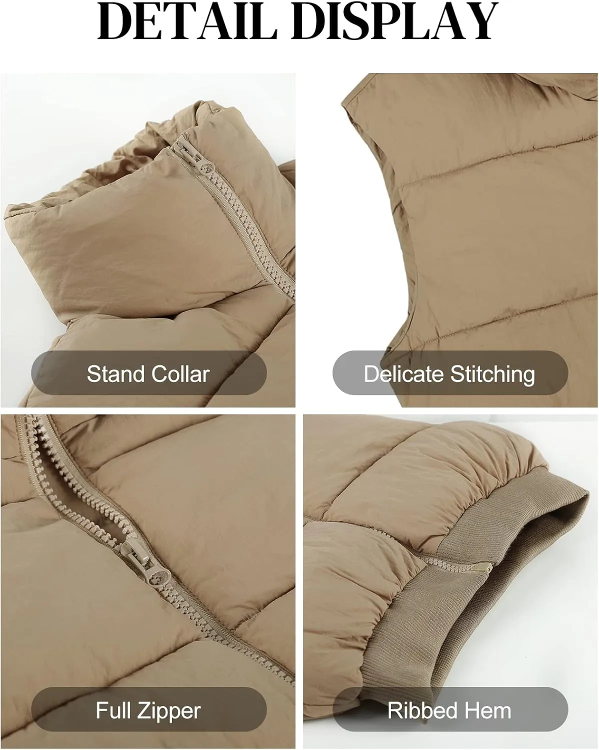 Flygo Women's Cropped Puffer Vest Zip Up Stand Collar Sleeveless Padded Bubble Vest
