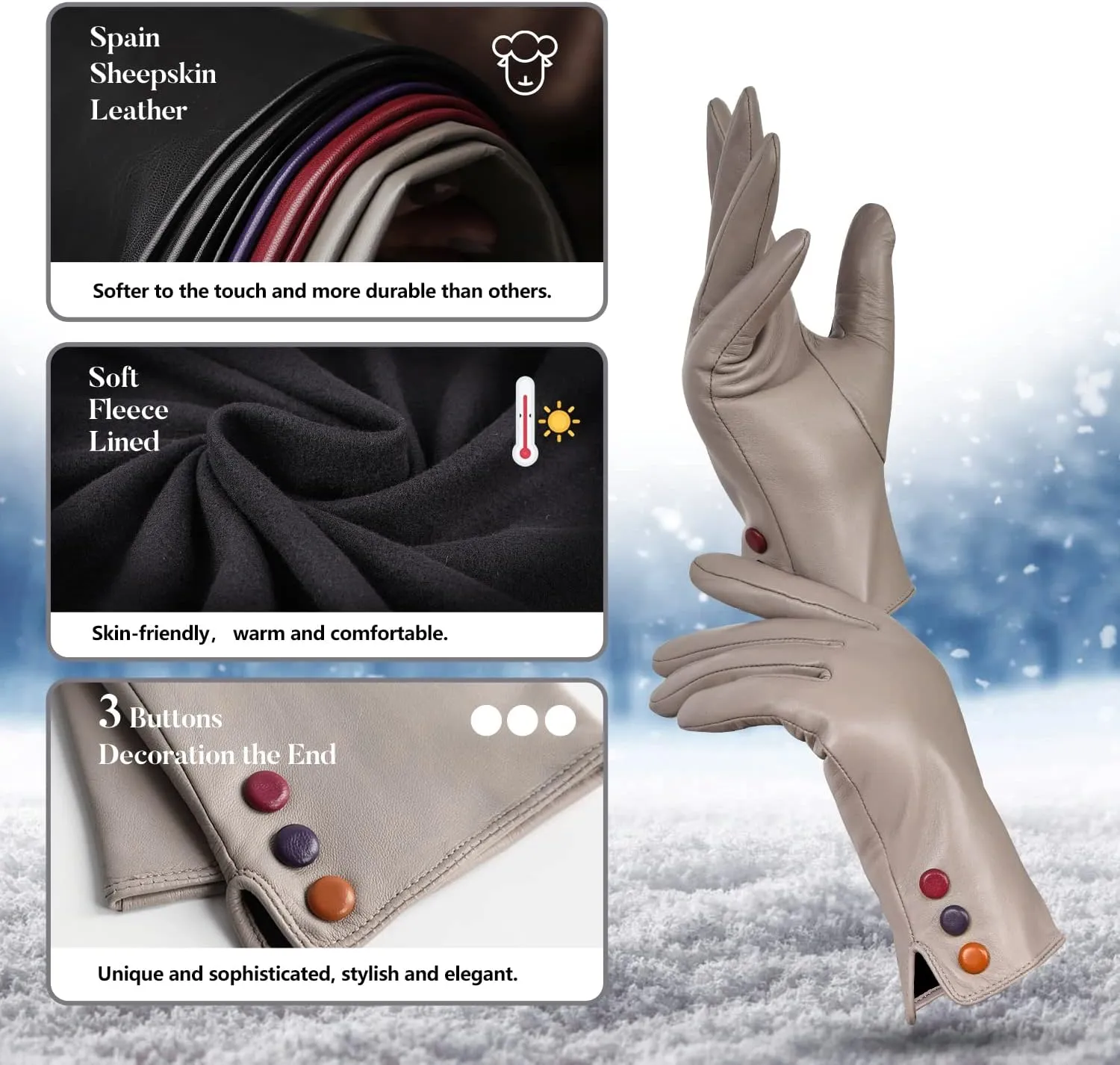 GSG Women Leather Gloves Genuine Sheepskin Leather Touchscreen Motorcycle Driving Lady Dress Gloves Fleece Lined