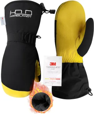 HANDLANDY Winter Snowboarding Mittens Men Women - Warm 3M Thinsulate Thermal Ski Mitten with Build-in Gloves