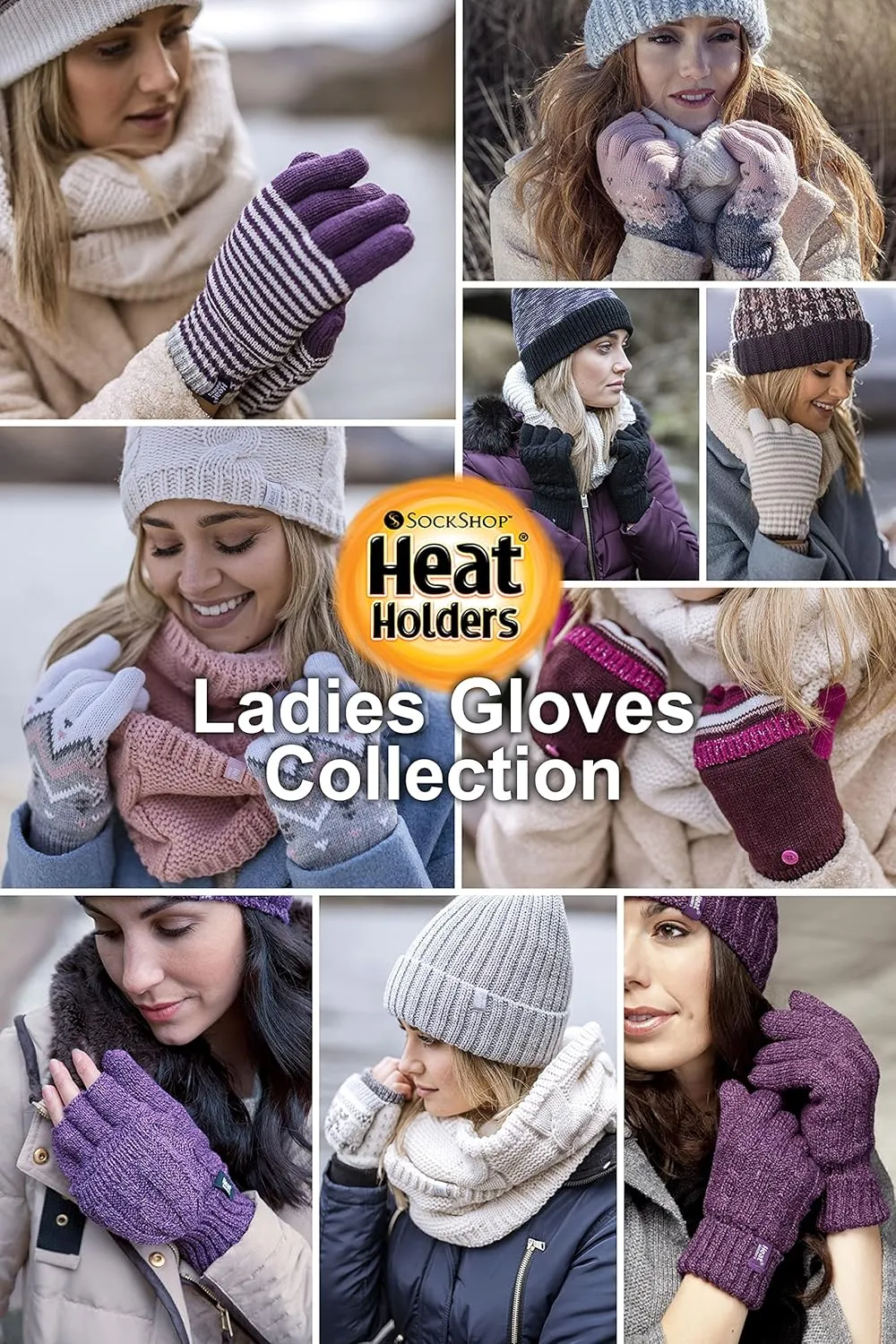 HEAT HOLDERS - Womens Warm Fleece Lined Thermal Cold Weather Knit Winter Mittens