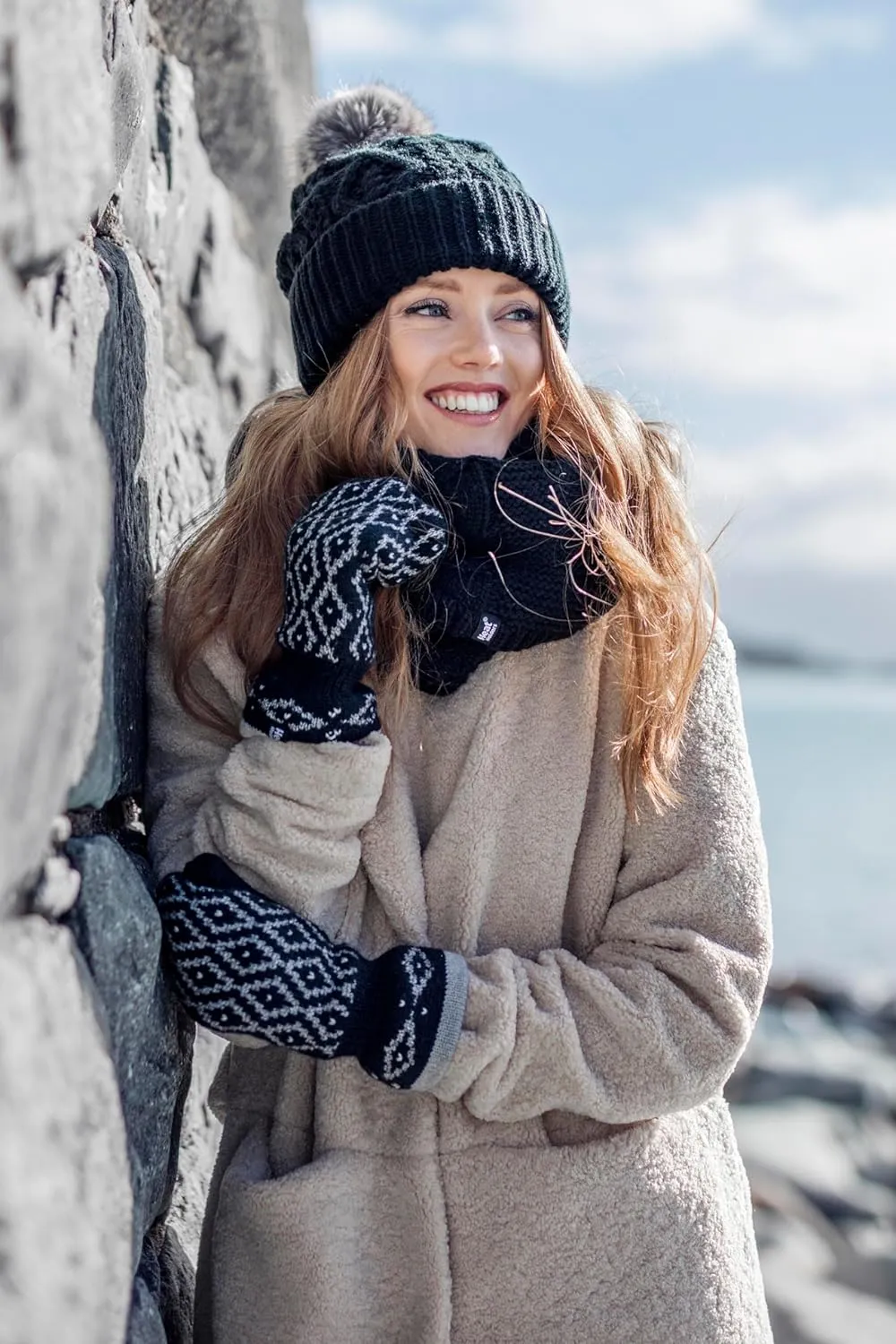 HEAT HOLDERS - Womens Warm Fleece Lined Thermal Cold Weather Knit Winter Mittens
