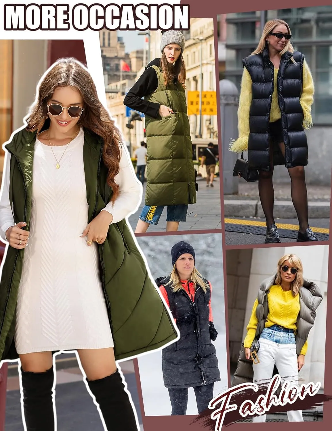 HEEKPEK Womens Long Puffer Vest Sleeveless Hooded Zip Up Puffy Jackets 2024 Quilted Winter Coats with Pockets Warm Outerwear