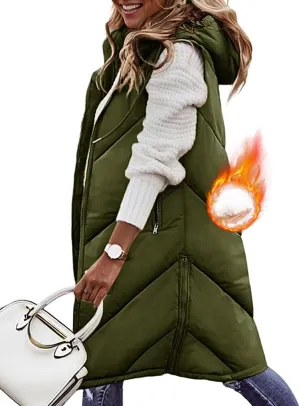 HEEKPEK Womens Long Puffer Vest Sleeveless Hooded Zip Up Puffy Jackets 2024 Quilted Winter Coats with Pockets Warm Outerwear