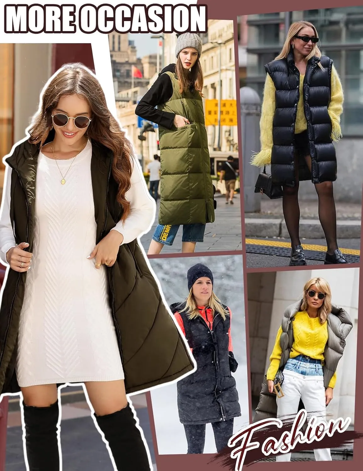 HEEKPEK Womens Long Puffer Vest Sleeveless Hooded Zip Up Puffy Jackets 2024 Quilted Winter Coats with Pockets Warm Outerwear