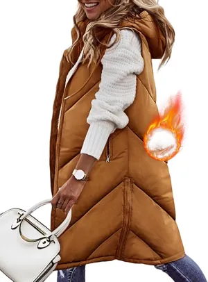 HEEKPEK Womens Long Puffer Vest Sleeveless Hooded Zip Up Puffy Jackets 2024 Quilted Winter Coats with Pockets Warm Outerwear