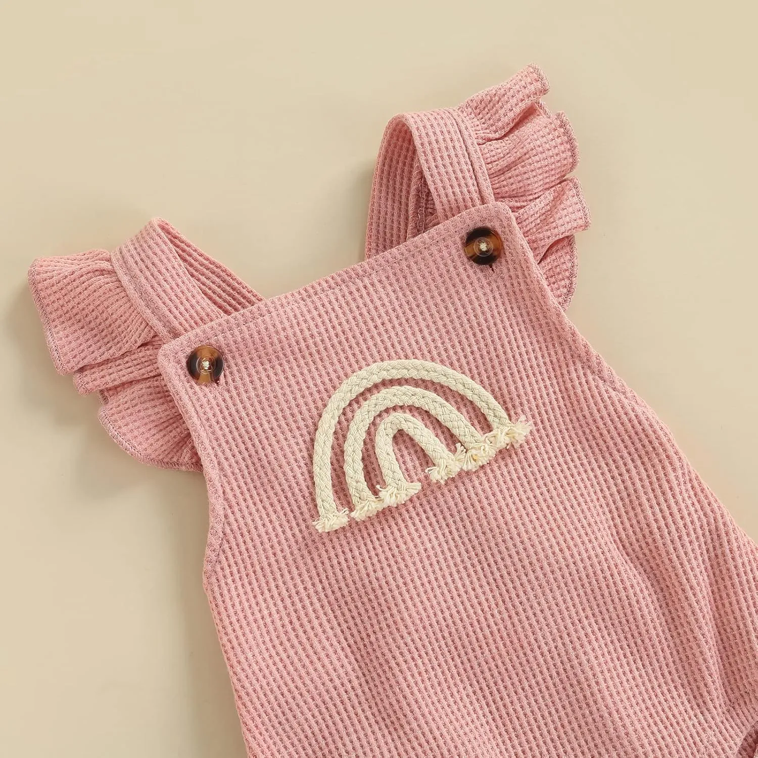 Hnyenmcko Newborn Baby Boy Girls Clothes Infant Rainbow Romper Waffle Ruffled Sleeveless Backless Bodysuit Jumpsuit Outfit