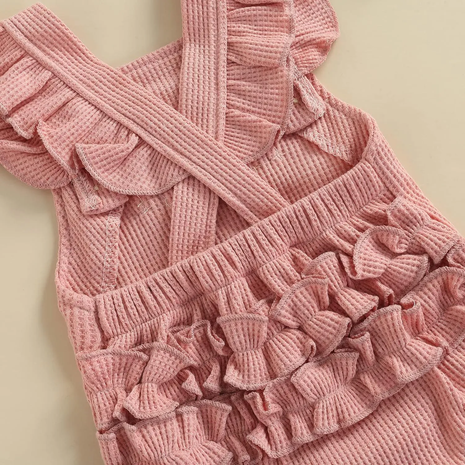 Hnyenmcko Newborn Baby Boy Girls Clothes Infant Rainbow Romper Waffle Ruffled Sleeveless Backless Bodysuit Jumpsuit Outfit