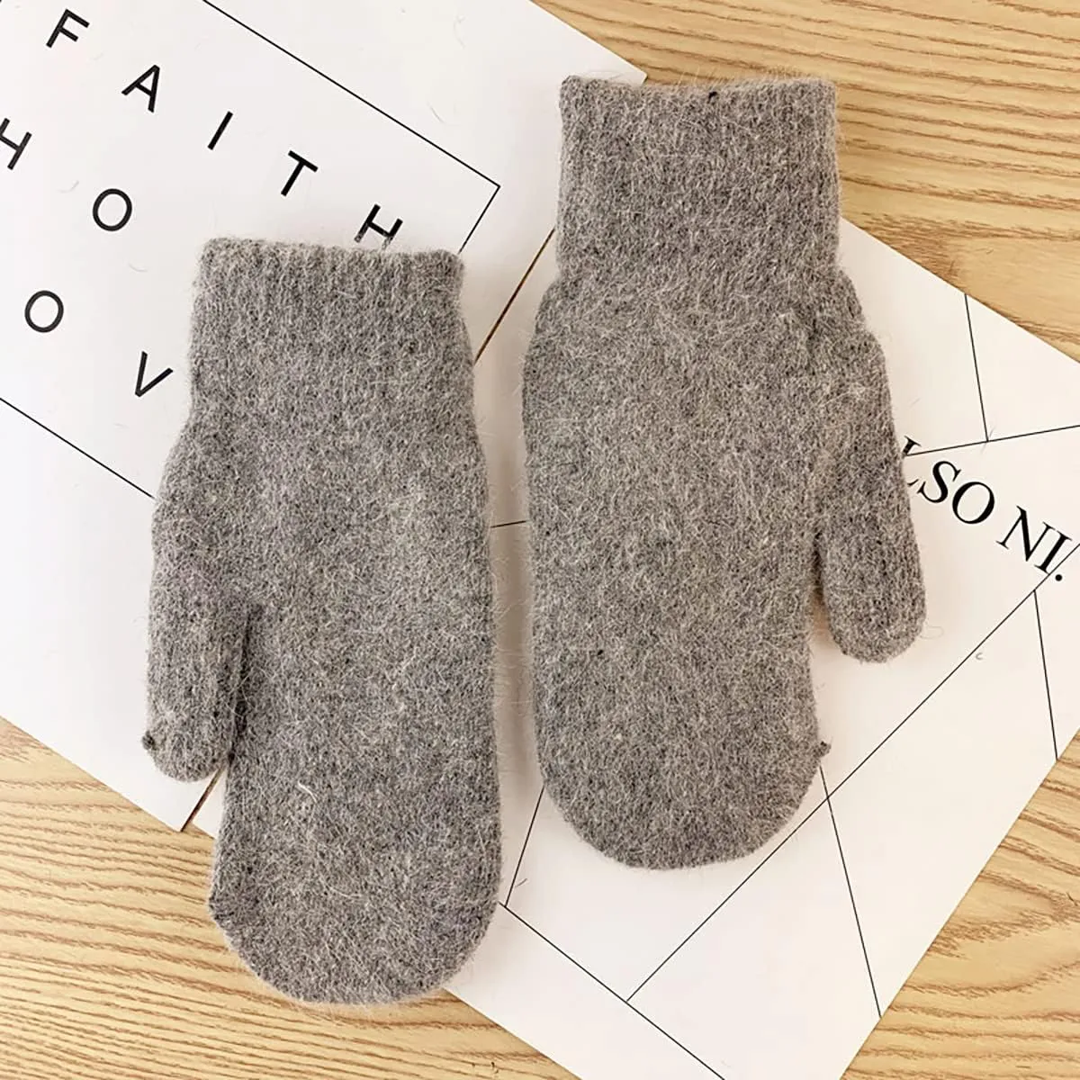 Knit Mittens for Women Warm Winter Fleece Lined Mittens Women‘s Gloves for Cold Weather