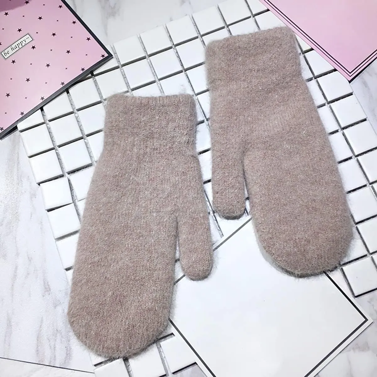 Knit Mittens for Women Warm Winter Fleece Lined Mittens Women‘s Gloves for Cold Weather