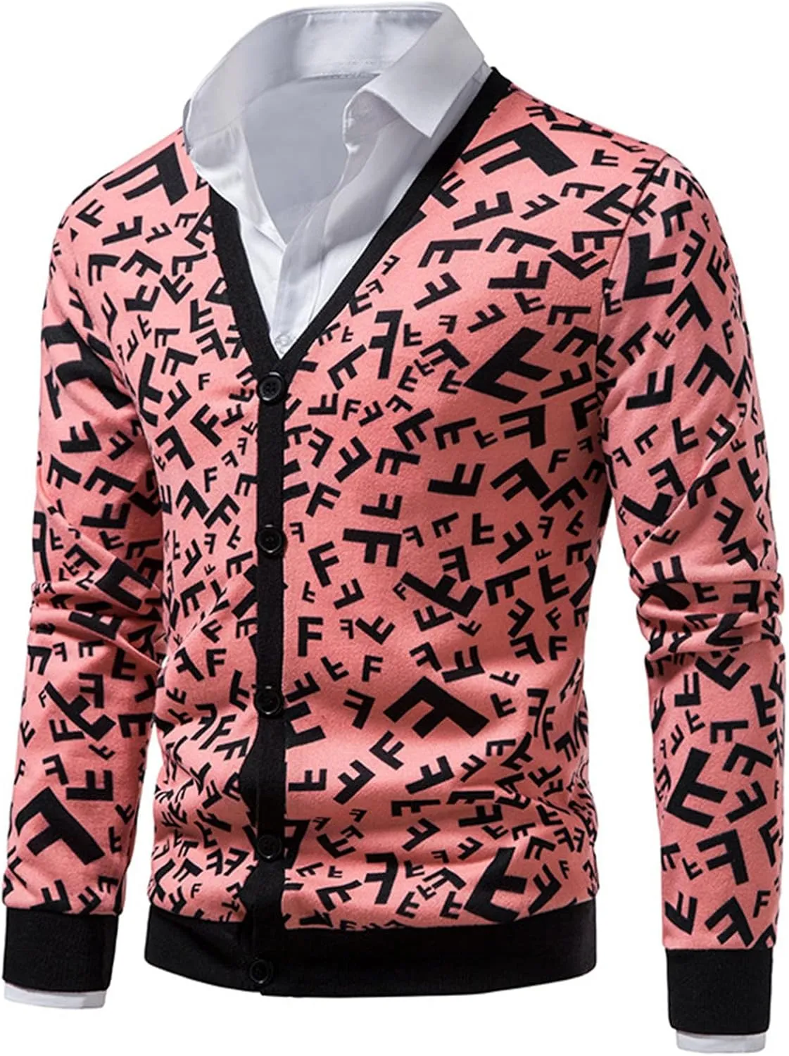 Men's Lightweight Wool Cardigan Sweater Wool Blend V Neck Buttons Knitwear Slim Fit Ethnic Print Casual Cardigans