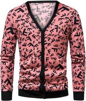 Men's Lightweight Wool Cardigan Sweater Wool Blend V Neck Buttons Knitwear Slim Fit Ethnic Print Casual Cardigans