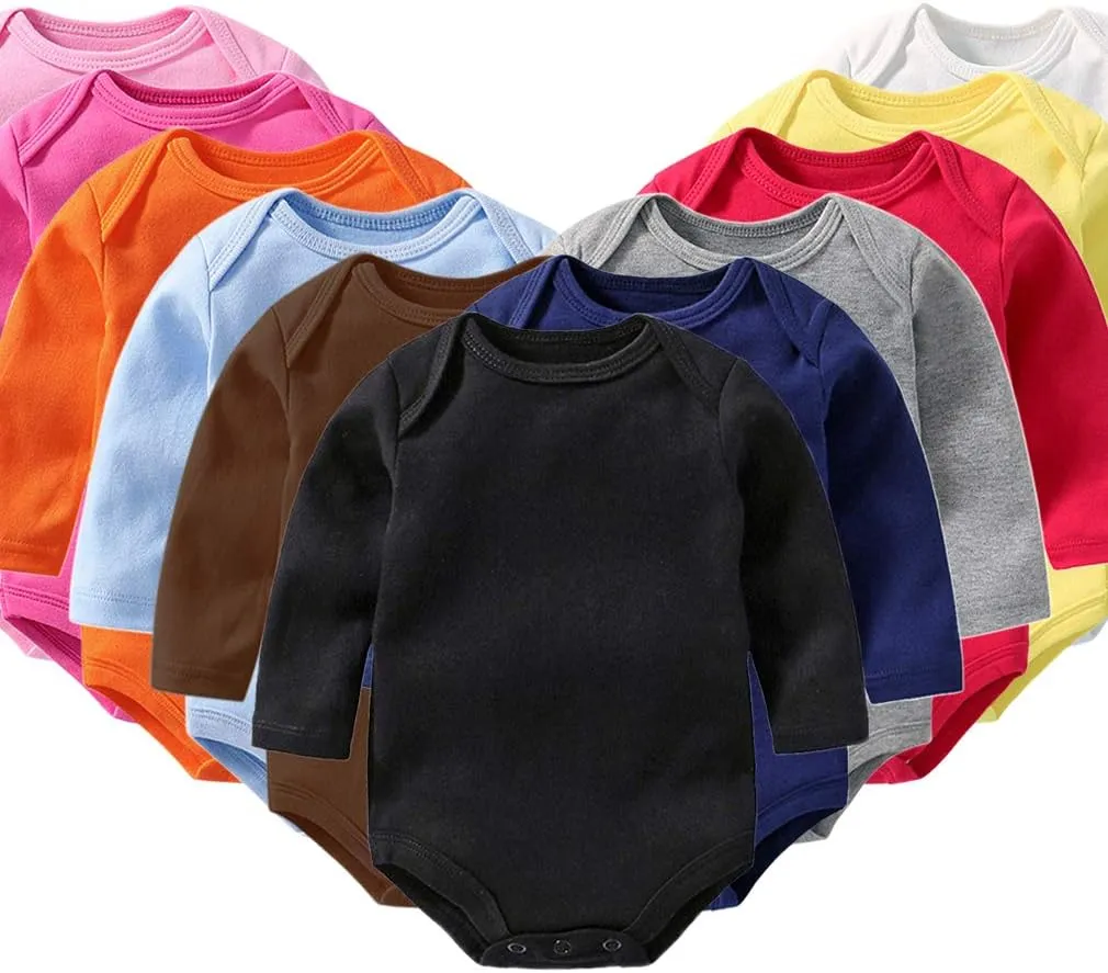 Newborn Baby Long Sleeve Bodysuits 100% Cotton Solid Color 0-24 Months 3-Pack Set