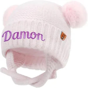 Personalized Baby Beanies Hats, Custom Embroidered Name Knitted Toddler Winter Hat with Earflap