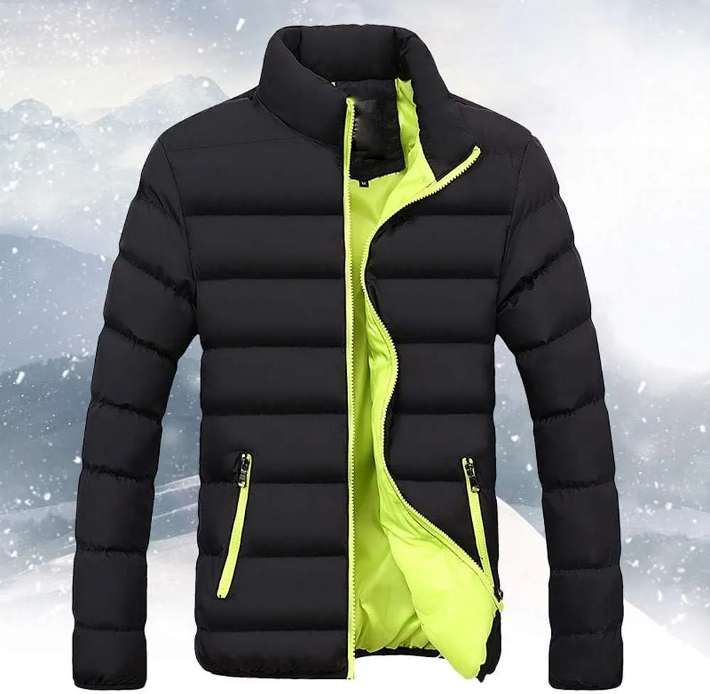 QWENTMTNTY Men's Lightweight Puffer Jackets Hoodie Slim Fit Thermal Warm Down Coat Contrast Color Fashion Hooded Windbreaker