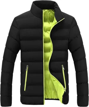 QWENTMTNTY Men's Lightweight Puffer Jackets Hoodie Slim Fit Thermal Warm Down Coat Contrast Color Fashion Hooded Windbreaker