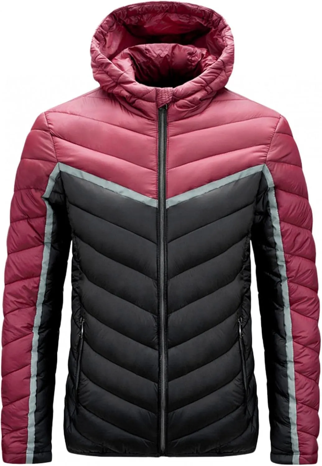 QWENTMTNTY Mens Lightweight Puffer Jackets with Hood Full Zip Winter Thermal Warm Down Coats Big and Tall Windproof Windbreaker
