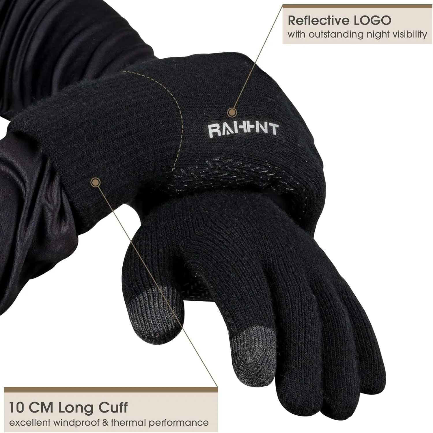 Rahhint Wool Winter Gloves Men Women Fleece lined Knit Gloves with Touchscreen Fingers Insulated Gloves Keep Hand Warm Gift