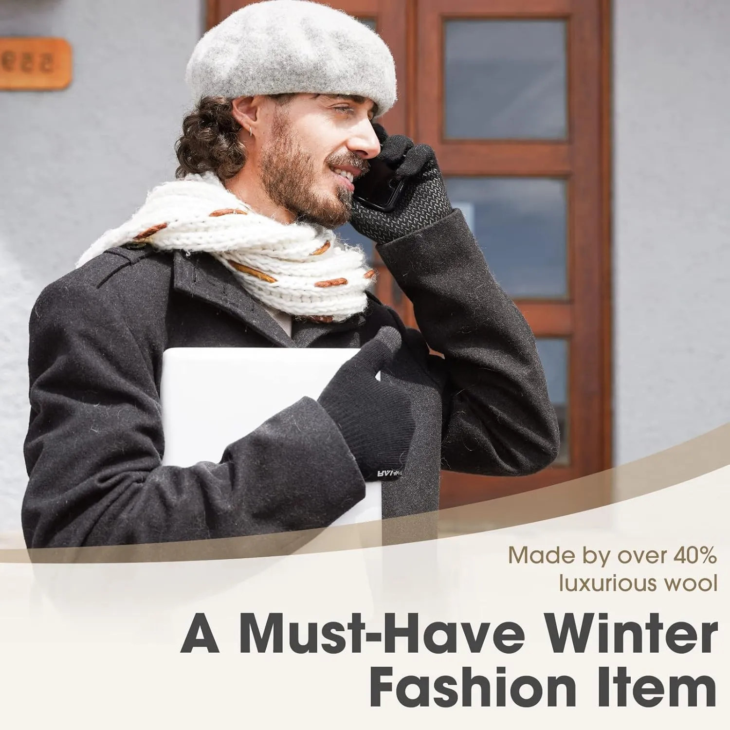 Rahhint Wool Winter Gloves Men Women Fleece lined Knit Gloves with Touchscreen Fingers Insulated Gloves Keep Hand Warm Gift