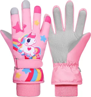 RARITYUS Kids Cute Unicorn Gloves Waterproof Winter Ski Fleece Lined Snow Glove Thermal Warm Mittens for 3-9 Boys Girls