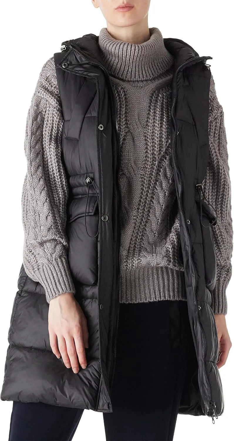 RISISSIDA Puffer Vest Women Long Puffy Quilted Hooded Sleeveless Loose Jacket