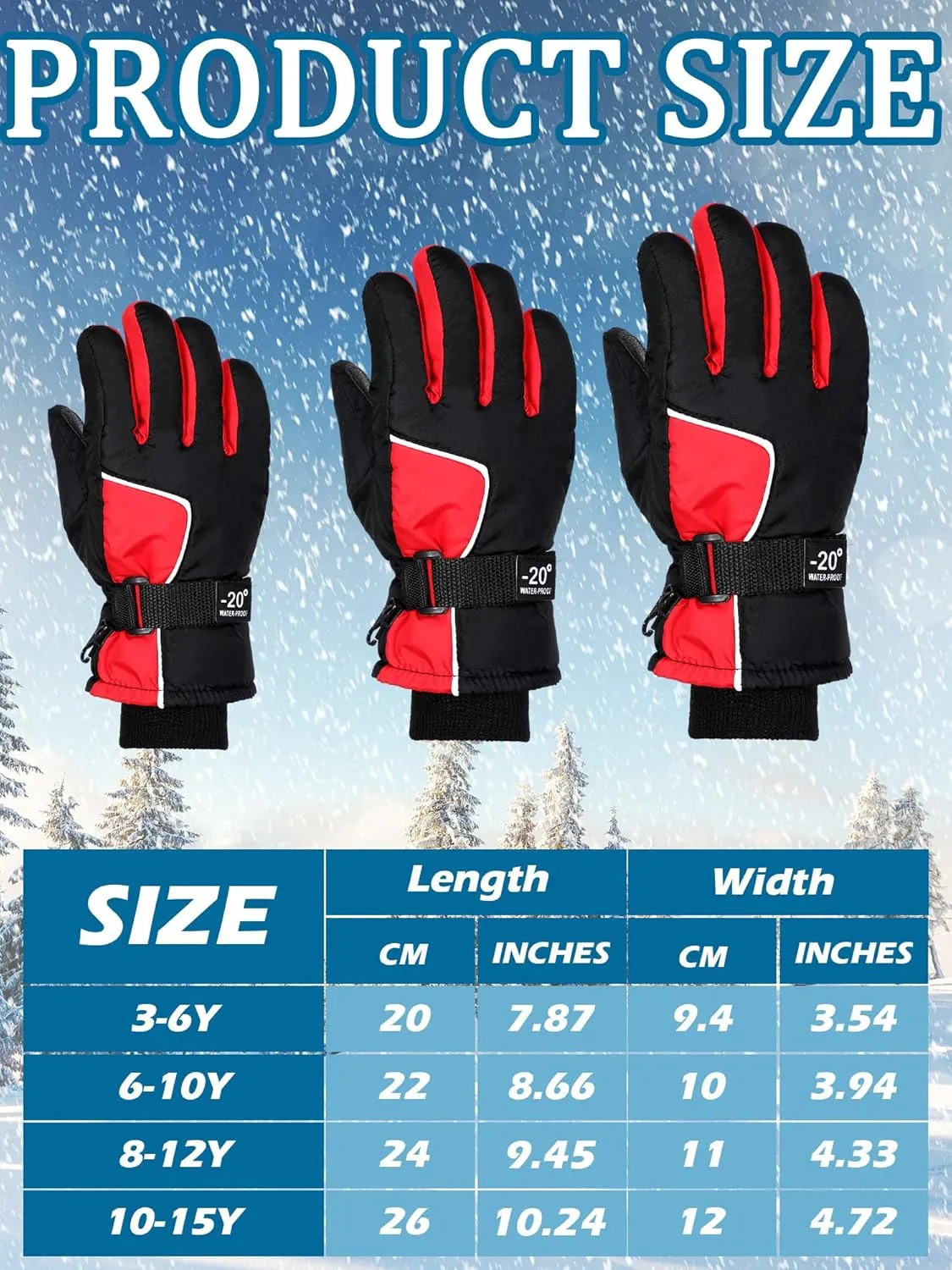 SATINIOR 2 Pairs Kids Waterproof Winter Snow Gloves Ski Gloves for Boy Girl Outdoor Warm Thickening Snowboard