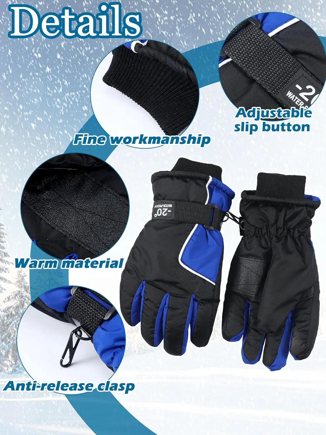 SATINIOR 2 Pairs Kids Waterproof Winter Snow Gloves Ski Gloves for Boy Girl Outdoor Warm Thickening Snowboard