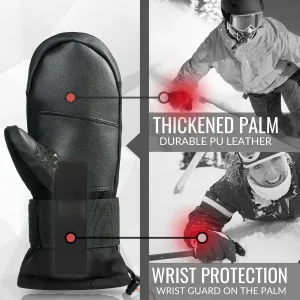 Ski Mittens with Wrist Guards, Waterproof Snowboarding Mittens (S/M/L)